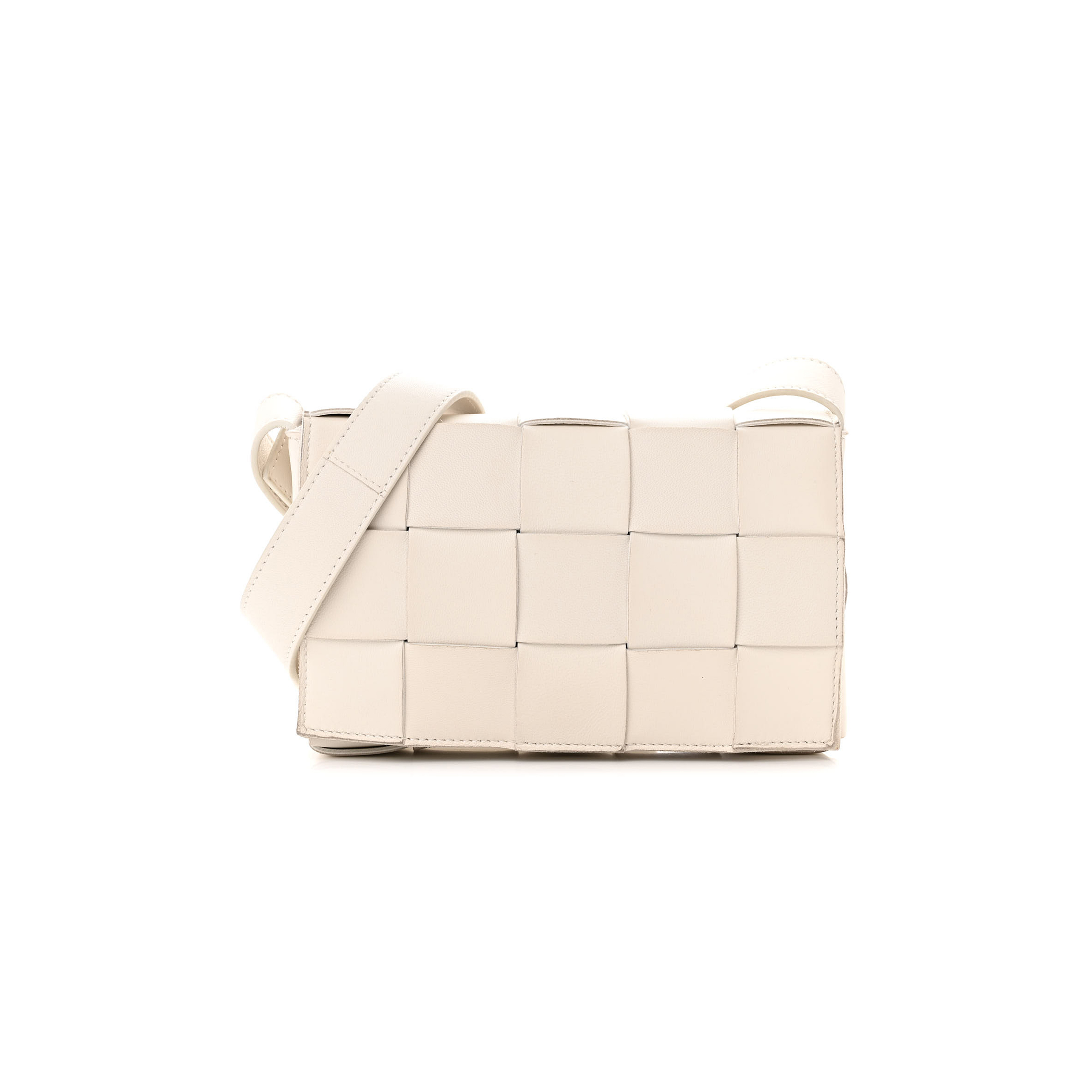 BOTTEGA VENETA LAMBSKIN MAXI INTRECCIATO SMALL CASSETTE CROSSBODY BAG WHITE  (19*10*4cm)